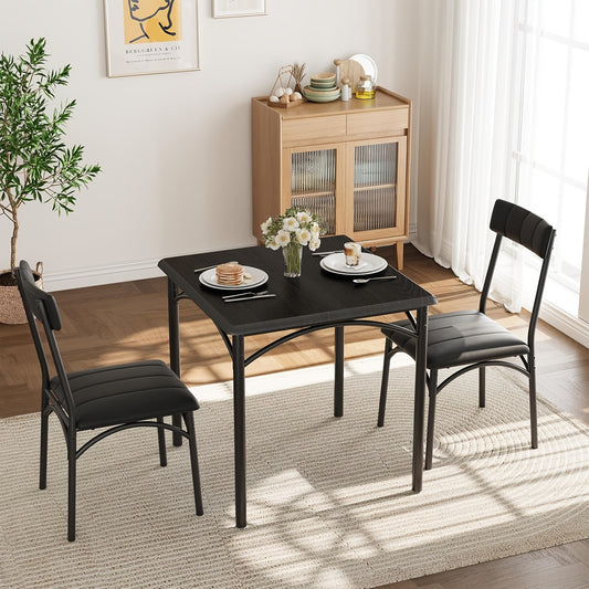 Eettafelset – Eettafel Met Stoelen – Dining Set – Keukentafel – Bistro Set – Zwarte MDF Tafel – Comfortabele Gestoffeerde Stoelen – Compact Ruimtebesparend Design