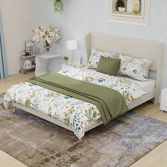 Bedframe – Gestoffeerd Bed – Eenpersoonsbed – Slaapbank – Platformbed – Vintage Stijl – 140x200 cm – Met Metalen Frame – Zonder Elektriciteit