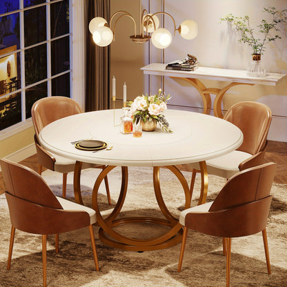 Eettafel – Dinertafel – Keukentafel – Salontafel – Rond – Extra Groot 119 cm – Wit Gelakt Spaanplaat – Gouden Metalen Onderstel – Ruimtebesparend & Modern Design