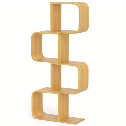 Boekenkast – Vakkenkast – Opbergkast – Wandkast – Boekenrek – Bamboehout – Uniek S-vormig Ontwerp – 61x23x133,5 cm