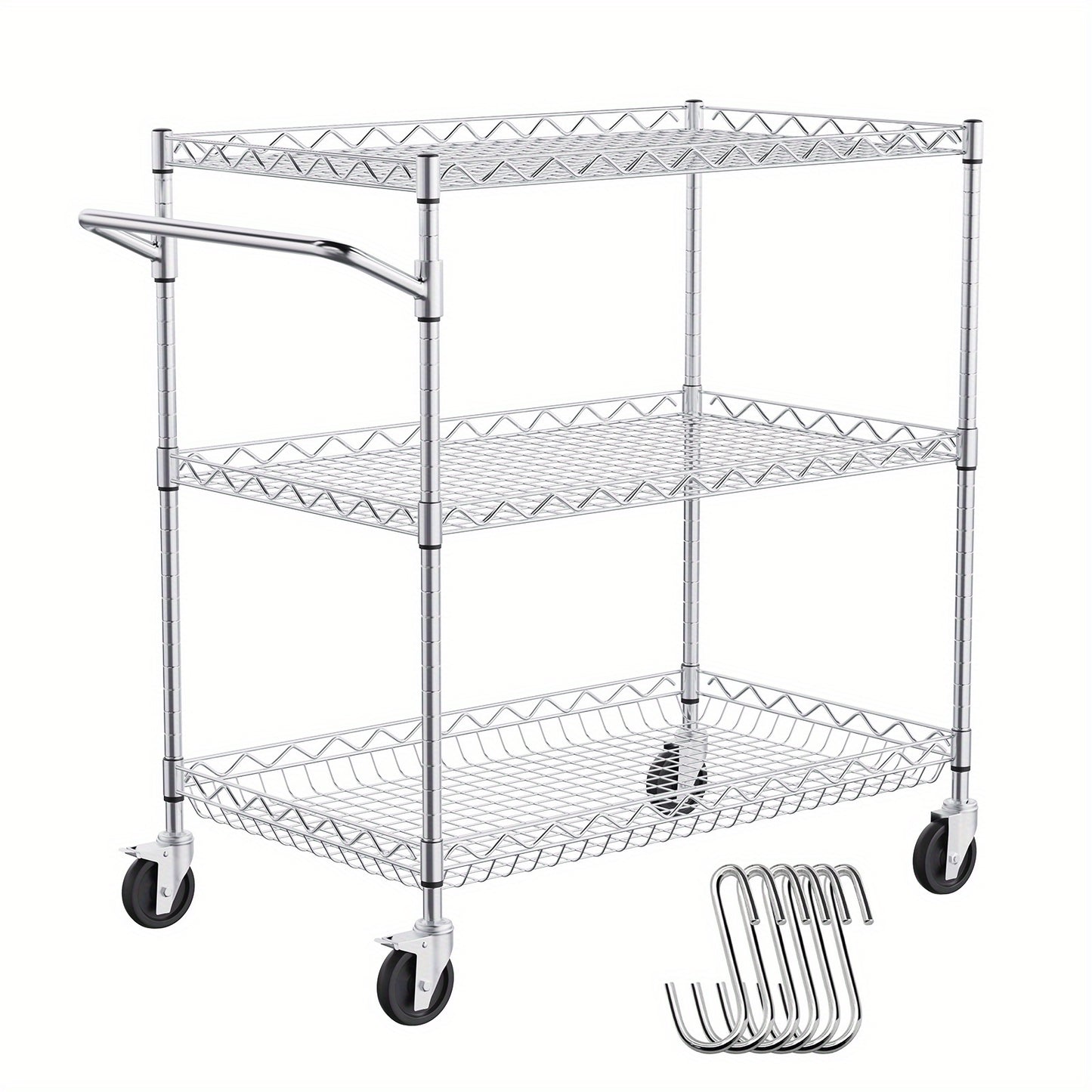 Keukentrolley – Serveerwagen – Opbergwagen – Keukenwagen – Rolwagen – 3 Lagen Carbonstaal – 300 kg Draagkracht – 76x46x82 cm