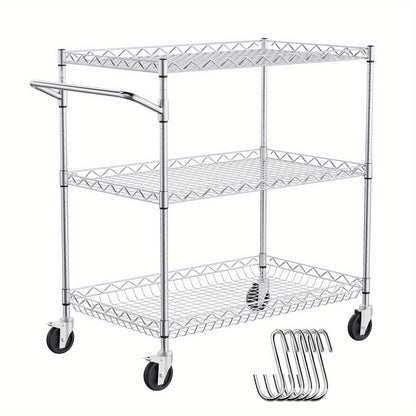 Keukentrolley – Serveerwagen – Opbergwagen – Keukenwagen – Rolwagen – 3 Lagen Carbonstaal – 300 kg Draagkracht – 76x46x82 cm