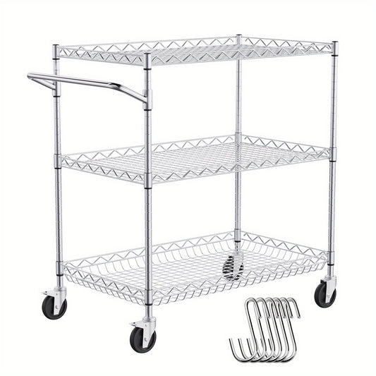 Keukentrolley – Serveerwagen – Opbergwagen – Keukenwagen – Rolwagen – 3 Lagen Carbonstaal – 300 kg Draagkracht – 76x46x82 cm