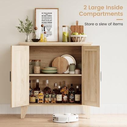 Dressoir – Buffetkast – Sideboard – Opbergkast – Kast – Rattan En MDF – Verstelbare Plank – 76x40x80 cm – Natuurlijke Houtkleur