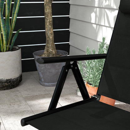 Opvouwbare Tuinstoelen – Klapstoel – Tuinstoel – Campingstoel – Balkonstoel – Met Hoofdsteun en Armleuningen – Aluminium Frame – 130 kg Draagkracht – Zwart – Set van 2 – 54x67x108 cm