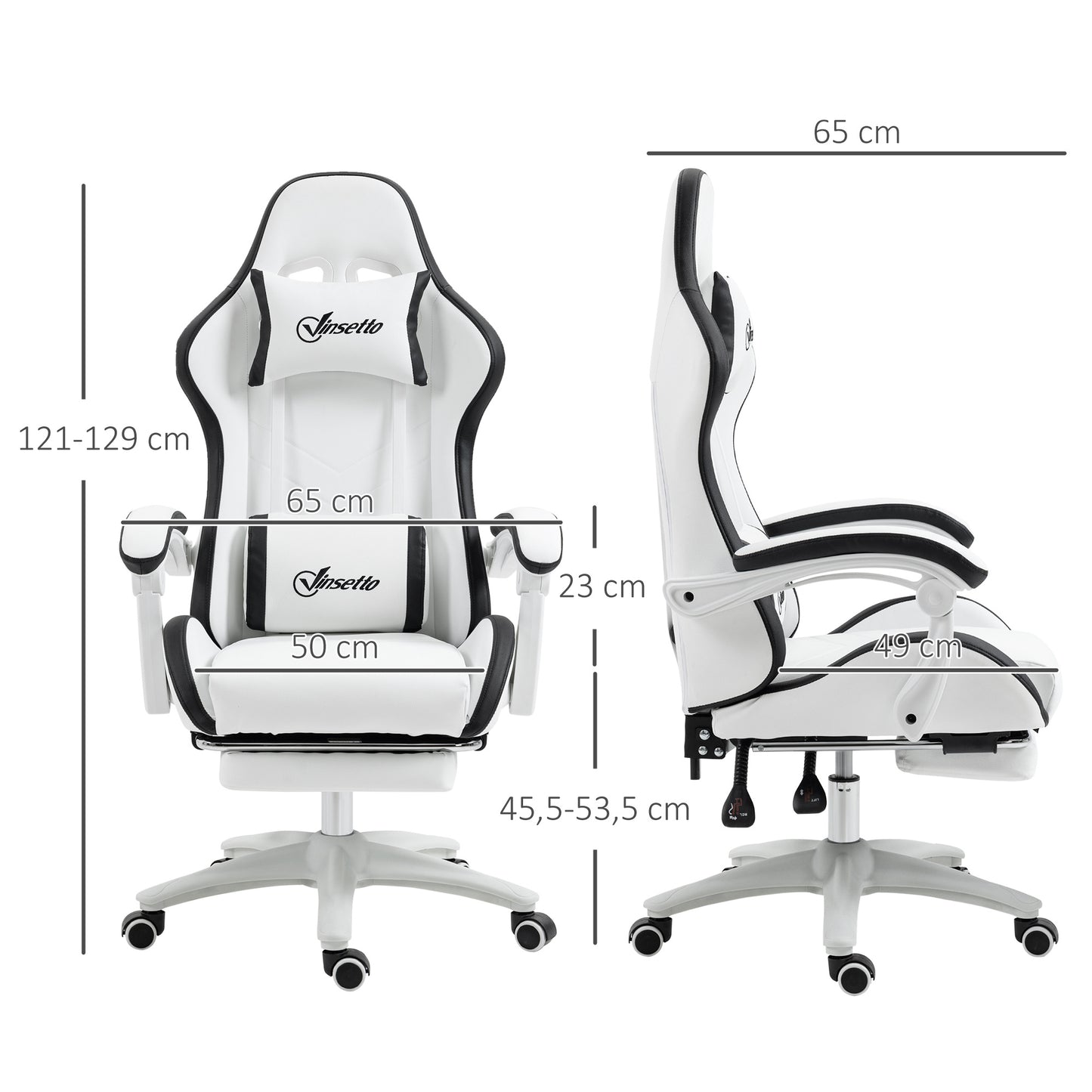 Gamingstoel – Bureaustoel – Gamechair – Zwart-Witte Stoel – Verstelbare Rugleuning 135° – Uitschuifbare Voetensteun & Hoofdkussen