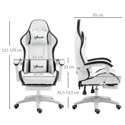 Gamingstoel – Bureaustoel – Gamechair – Zwart-Witte Stoel – Verstelbare Rugleuning 135° – Uitschuifbare Voetensteun & Hoofdkussen