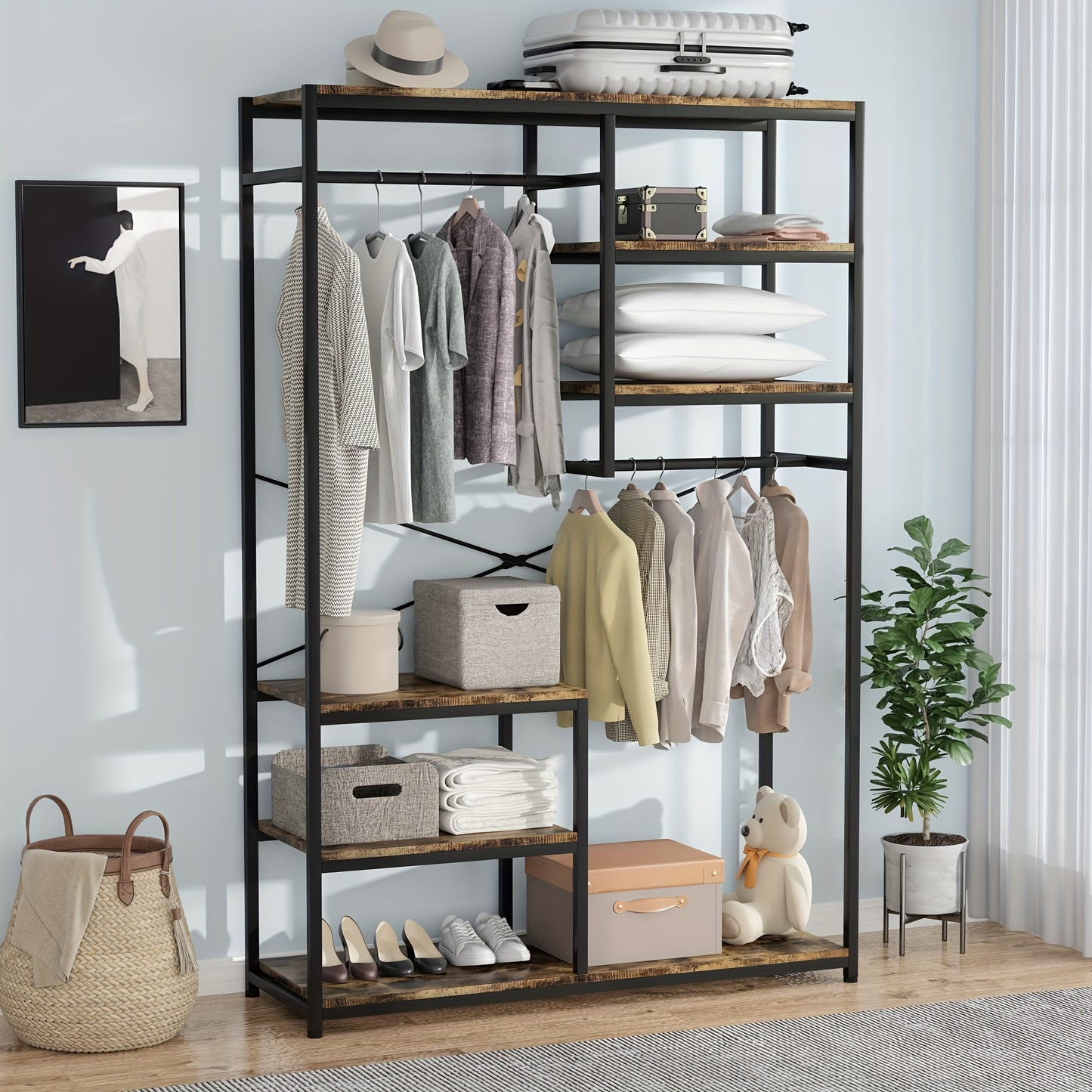 Kledingrek – Kledinghanger – Garderoberek – Stellingkast – Opberger – Ruim 180x120x40 cm – Stevig Metaal & Hout