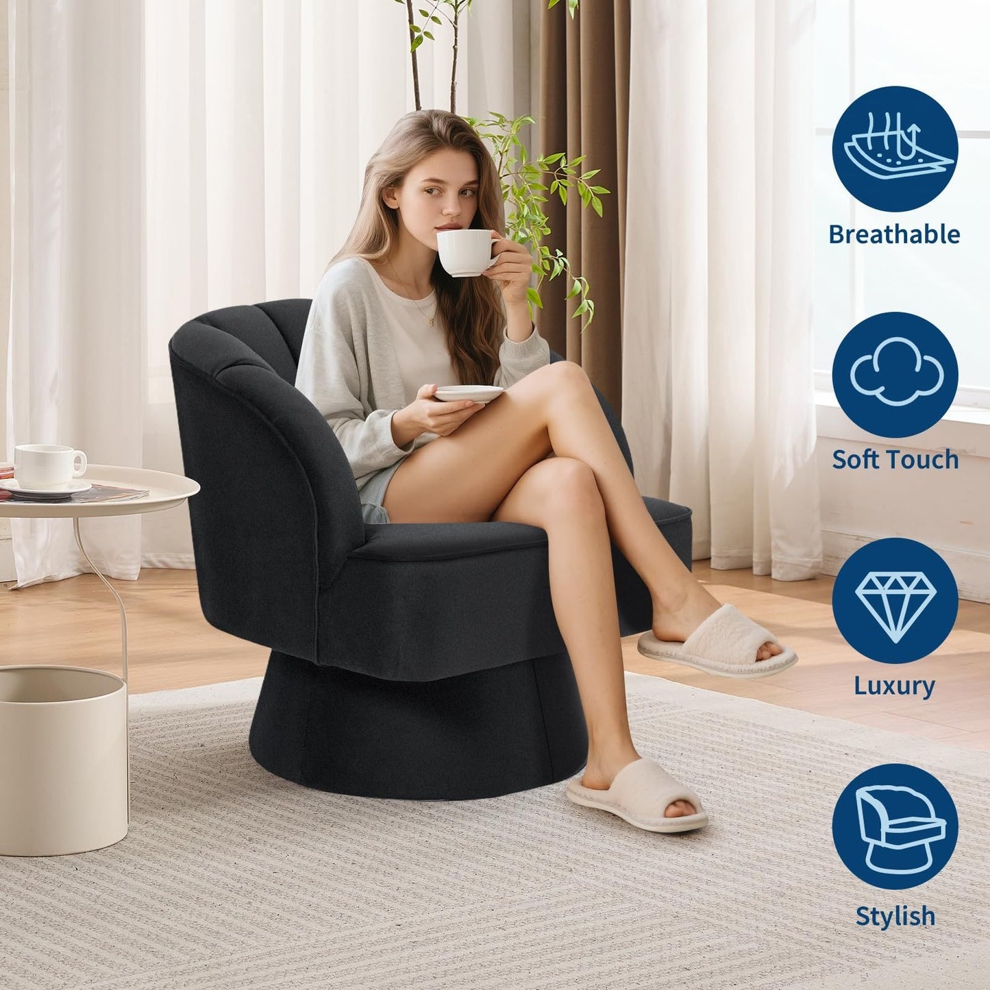 Draaifauteuil – Fauteuil – Loungestoel – Relaxstoel – Zitzak – 360° Draaibare Velvet Bekleding – Comfortabele Ergonomische Loungestoel