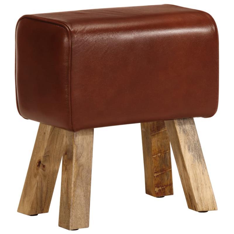 Gymnastics bench 38cm real leather and solid mango wood brown