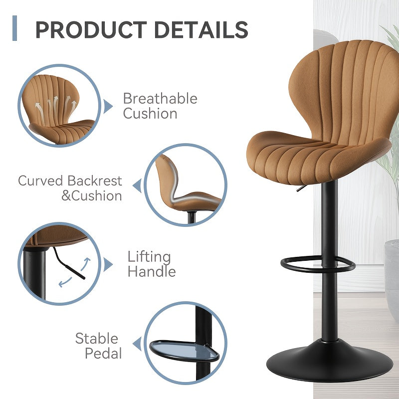 Barstoel – Barkruk – Barkrukken – Barstoel Kruk – Keukenkruk – Verstelbaar – 360° Draaibaar – Met Metalen Frame – Kunstleren Zitvlak – Set Van 2 – Hoge Rugleuning – Comfortabele Schuimvulling