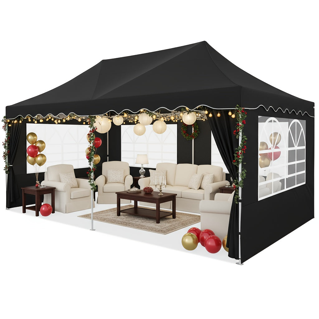 Pop-up Partytent – Vouwtent – Tent – Canopy – Overkapping – Zwart – 3x6 Meter – UV-Bestendig Oxford Polyester – Aluminium Frame Met 6 Afneembare Zijwanden