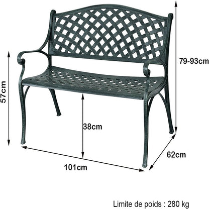 Aluminium Tuinbank – Buitenbank – Terrasbank – Tuinmeubel – Zitelement – Comfortabele Rugleuning – Draagkracht 280 KG