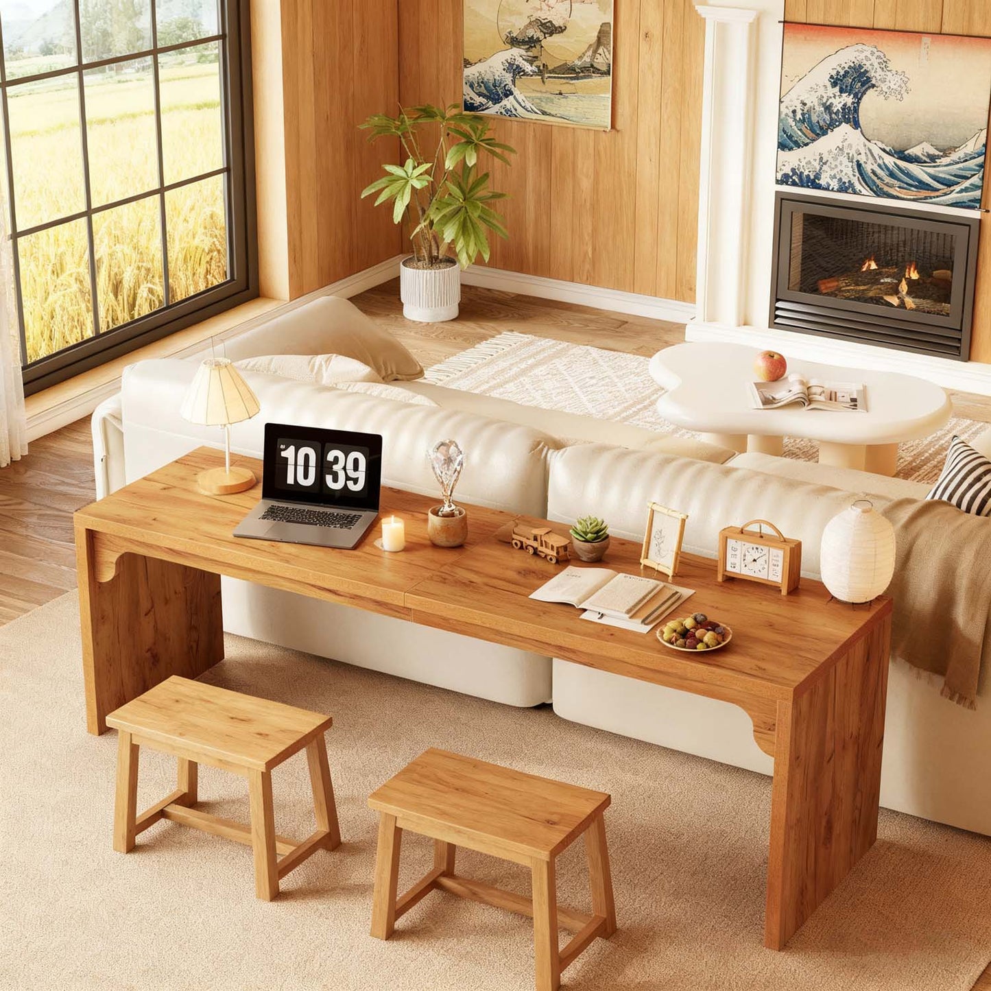 180x59x75cm Extra Long Double Computer Desk - Multi Functional Home Office PC Table for Conference Study and Dining Use, Brown Office Furniture, Daily Gift Idea and Home Essential