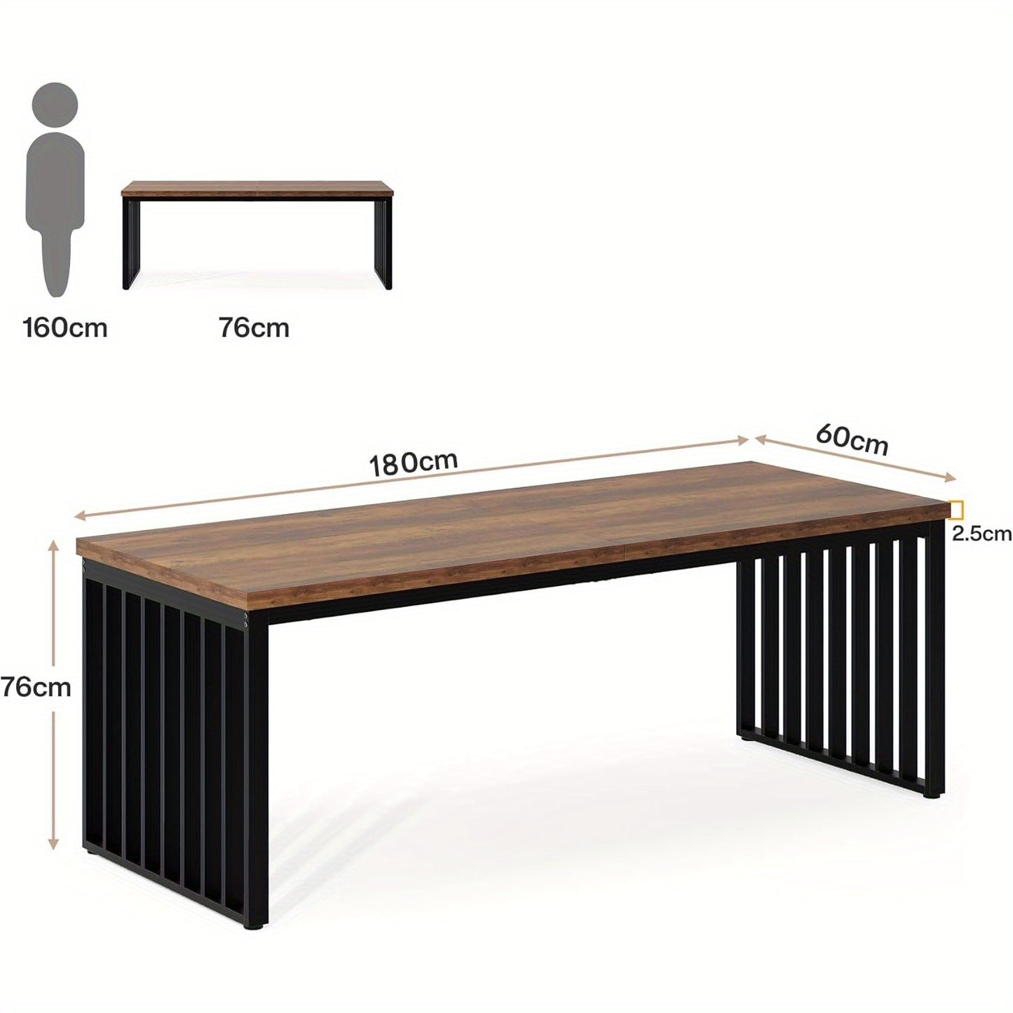 Computertafel – Bureau – Werkplek – Bureaumeubel – Thuiswerkplek – 180 cm Extra Ruim – Robuust Gepoedercoat Stalen Frame – Dik MDF Tafelblad