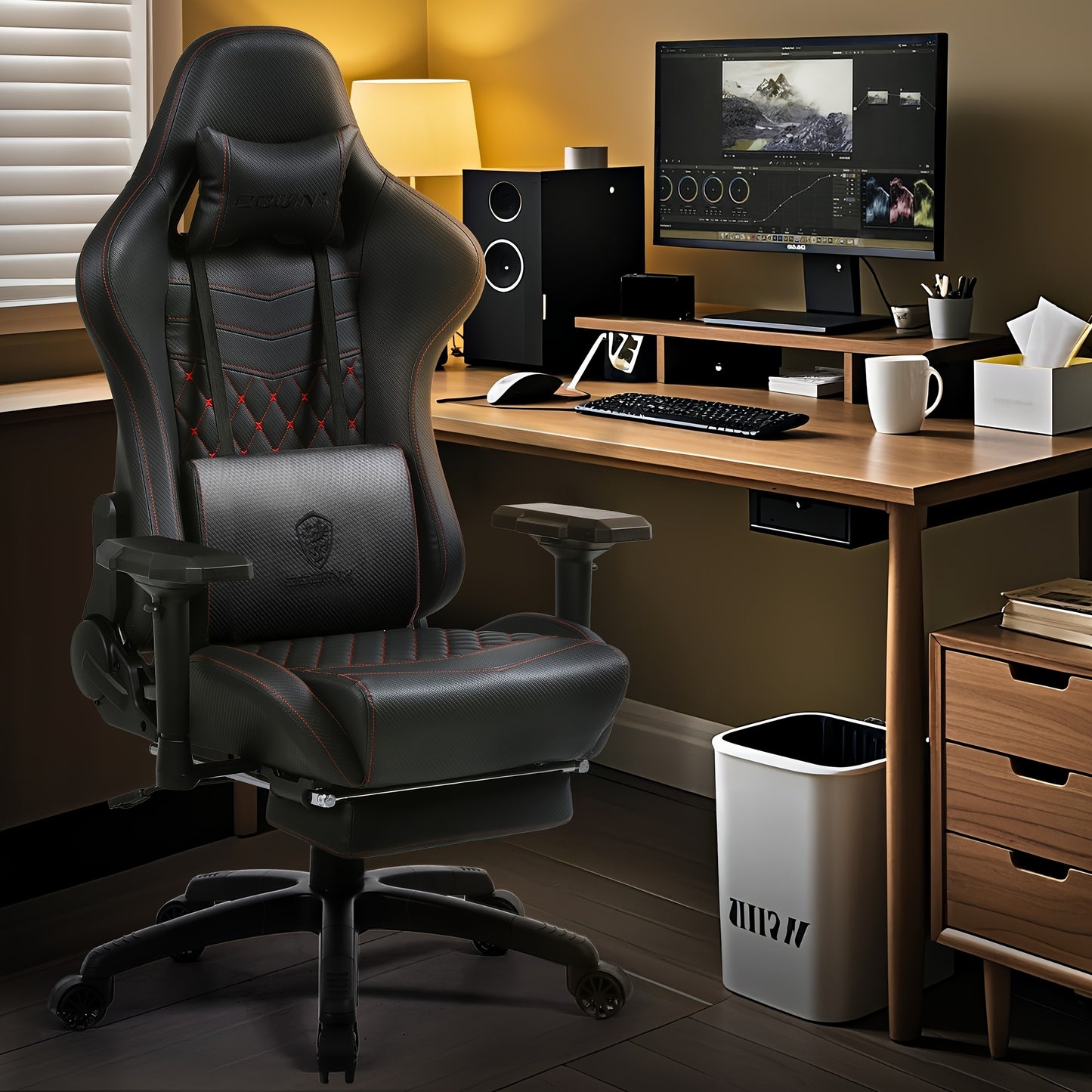 Ergonomische Gamingstoel – Bureaustoel – Office Chair – PC Stoel – Race Stoel – 4D Verstelbare Armleuningen – Hoge Rugleuning Met Hoofd- en Lendensteun – PU Leder Zwart