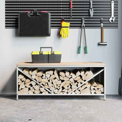 Heavy-Duty Firewood Shelf with White Wooden Plate - 100.5x35.5x40cm Large Capacity Firewood Rack, Sturdy Metal Brackets & Sturdy Base for Indoor/Outdoor Fireplace, Garden, Patio - Easy Assembly, Space-saving Design, Durable C