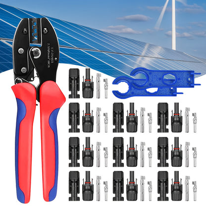 PV-Connector Set met Druk- en Klemgereedschap – MC4 Connectoren en Platte Moeren met Koperen Kern – PPO Isolatie en Koper-Tin Plating – Voor Thuisinstallatie en Onderhoud
