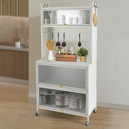 5-laags Opbergwagen – Opbergtrolley – Opbergrek – Opbergkast – Opbergtrolley Met Wielen – Carbonstaal Wit – Verrijdbaar Met Remmen – Max 200kg Belastbaar
