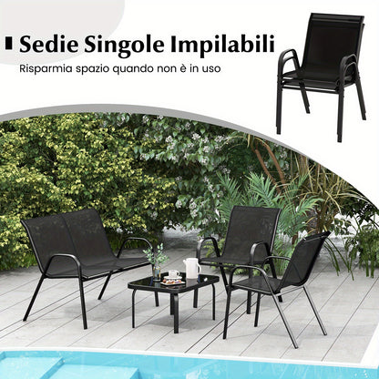 Tuinset – Loungeset – Bistroset – Zitgroep – Fauteuilset – Metalen Frame – Weerbestendige Stof – Temperatuurglas Tafelblad