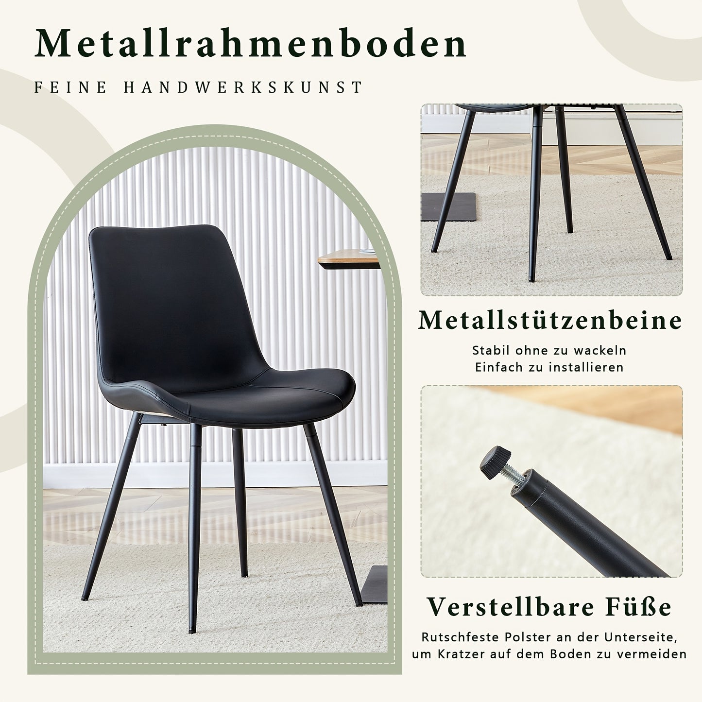 Scandinavische Eetkamerstoelen – Stoelen Set – Eetkamerstoelen – Cafestoelen – Keukenstoelen – Zwarte Variant – Ademend Katoenen Zitoppervlak – Stevige Metalen Poot Met Antislip