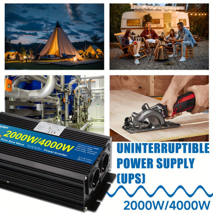 Zuivere Sinus Omvormer – Stroomomzetter – Power Inverter – Spanningsomzetter – DC naar AC Omvormer – 12V Variant – 2000W Continu Vermogen – LCD Display