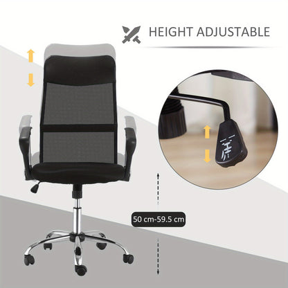 Bureaustoel – Ergonomische Stoel – Office Chair – Gamingstoel – Kantoorstoel – Verstelbare Zithoogte – Kantelfunctie – Ademend Mesh – Gevoerde Zitting – 360° Draaibaar – Zwart