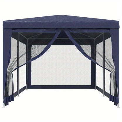 Party Tent with 6 Mesh Side Walls, Measuring 3X6 Meters, in Blue HDPE.