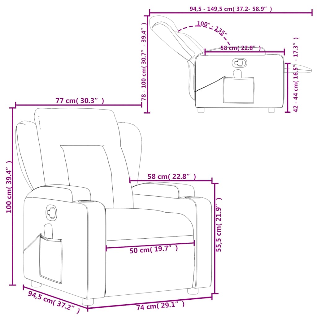 Relaxstoel – Fauteuil – Loungestoel – Schommelstoel – Relaxfauteuil – Massagefunctie – Verstelbare Rugleuning tot 135° – Stabiel Hout-Metaal Frame