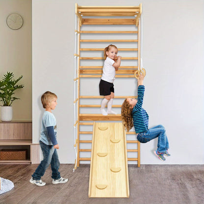 Houten Klimwand – Klimrek – Speelwand – Gymwand – Klimframe – Berkenhout – Max. Belastbaar 100 kg – Afneembare Driepoot