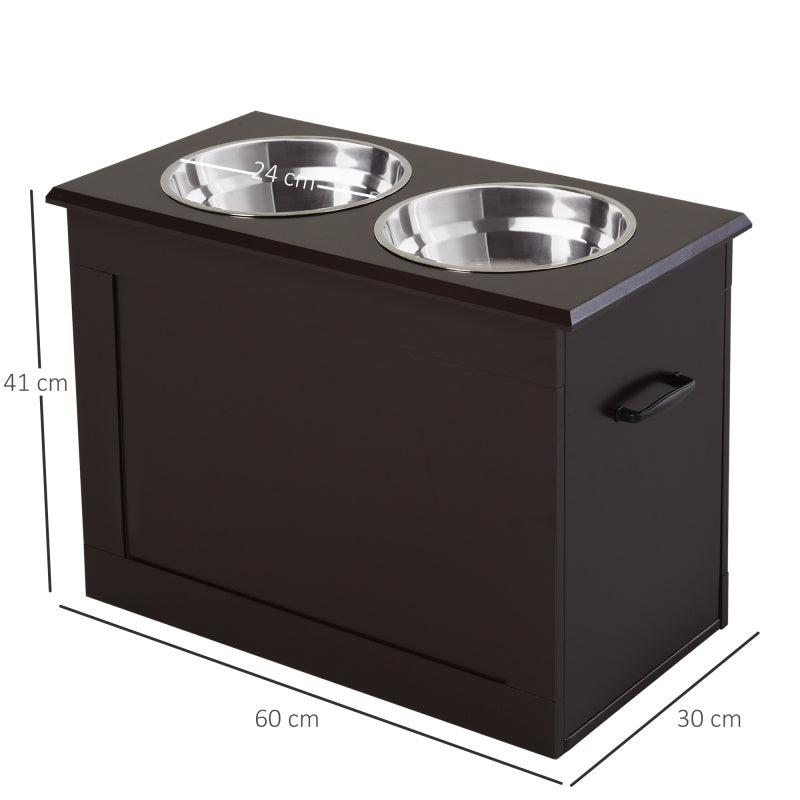 Hondenvoerbak – Voerstation – Voerbakken – Voer- & Drinkbak – Voederstandaard – Roestvrijstalen Kommen – Inklapbaar MDF Frame – Espresso Kleur – Groot Formaat