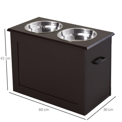 Hondenvoerbak – Voerstation – Voerbakken – Voer- & Drinkbak – Voederstandaard – Roestvrijstalen Kommen – Inklapbaar MDF Frame – Espresso Kleur – Groot Formaat