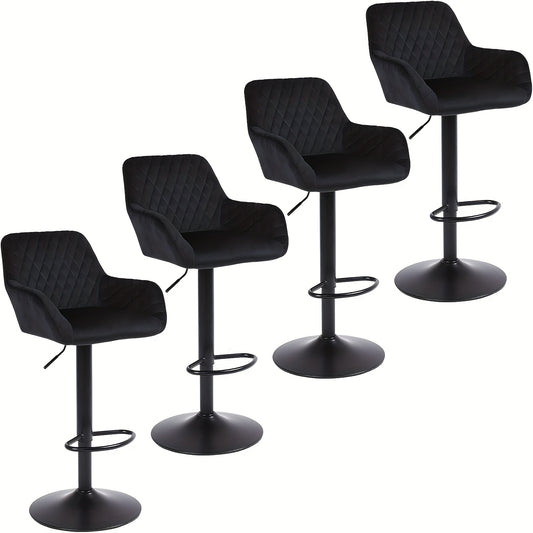 Barstoel – Barkruk – Barstoelen – Keukenstoel – Bistrostoel – In hoogte verstelbaar – 360° Draaibaar – Swan Velvet – Set van 4 – Rugleuning en Armleuning – Zwart – Draagkracht 150 kg
