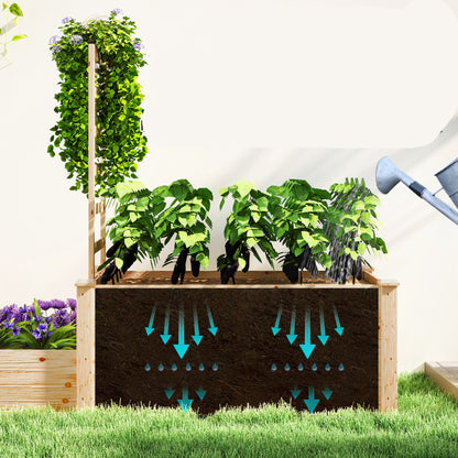 Tuinbak – Plantenbak – Bloembak – Plantenbak Hout – Verhoogde Plantenbak – Natuurlijk Hout – Met Trellis – 222 x 63 x 132 cm – Open Bodem voor Optimale Drainage