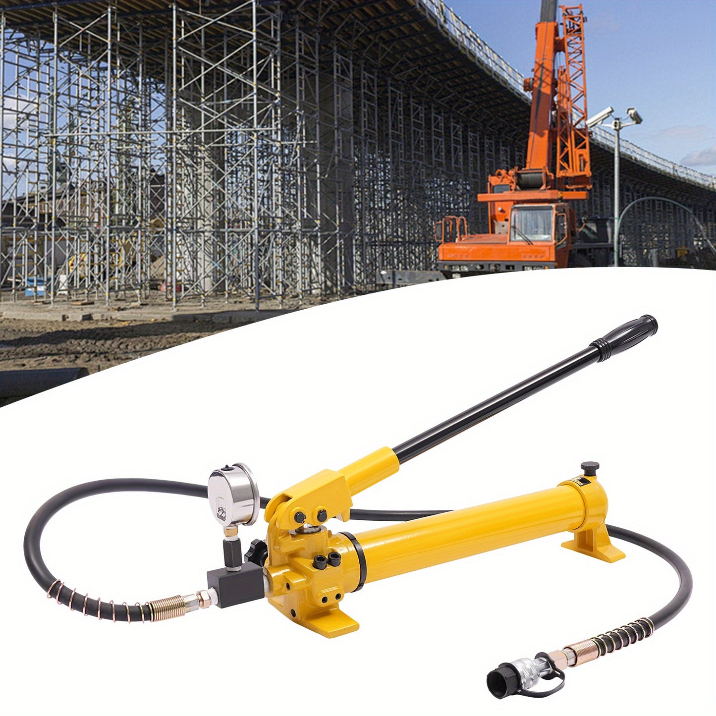 Hydraulische Handpomp – Handmatige Pomp – Hydraulische Pers – Oliepomp – Drukpomp – Hoge Druk Tot 700 Bar – Compact & Draagbaar – Gele Uitvoering