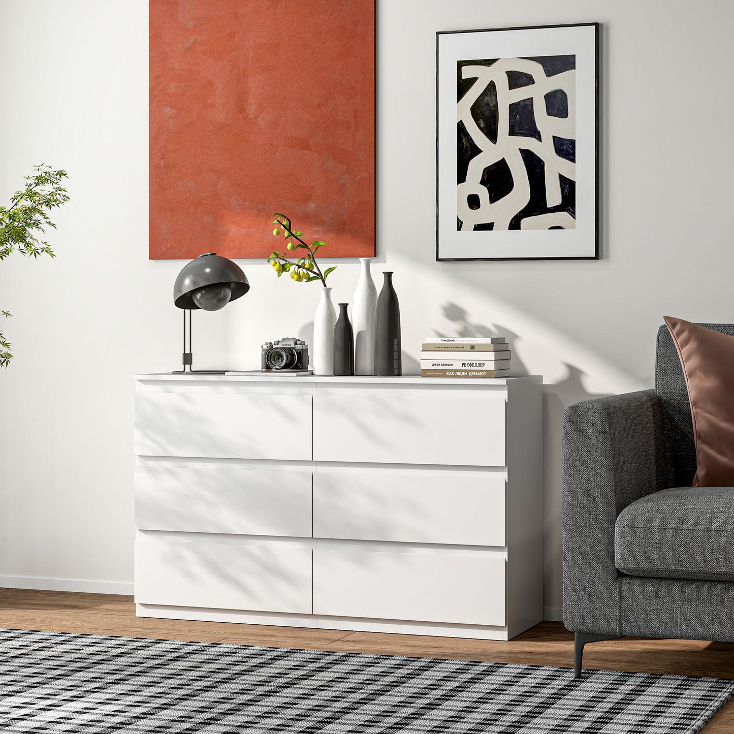 Ladekast – Dressoir – Kast – Commode – Opbergmeubel – 6 Lades – Softclose – Wit – 120 x 39 x 75 cm – Houten Materialen