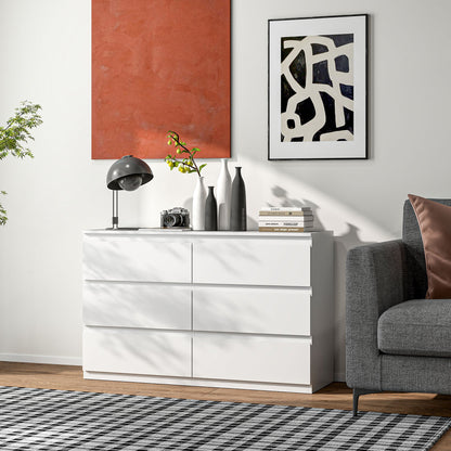 Ladekast – Dressoir – Kast – Commode – Opbergmeubel – 6 Lades – Softclose – Wit – 120 x 39 x 75 cm – Houten Materialen
