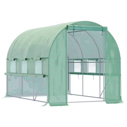 Tunnelkas – Kweekkas – Groentekas – Serre – Plantenkas – 6 Oprolbare Ramen – Roestvrij Stalen Frame – 295x200x200 cm – Deur met Ritssluiting