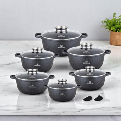 12-delige Pottenset – Kookpot – Braadpan – Stoofpot – Steelpan – Marmeren Coating – Geschikt Voor Alle Kookplaten – Inductie – PFOA-vrij – Antiaanbaklaag