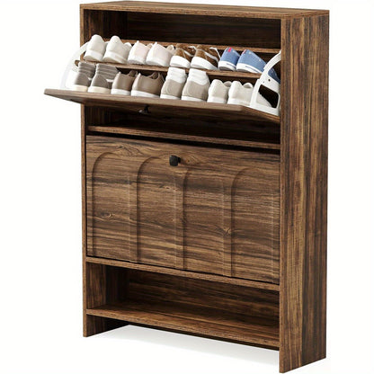Schoenenkast Smal – Schoenenopberger – Schoenenschuifkast – Halmeubel – Schoenrek – Space-Saving Design – Duurzame Houten Constructie – 2 Kiepdeuren & Open Plank