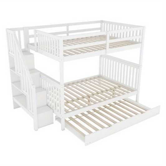 Hoogslaper – Stapelbed – Kinderbed – Eenpersoonsbed – Bed met onderschuifbed – 140x200 cm – Met trap en opbergrekken – Veiligheidsleuningen – EN747-1 gecertificeerd