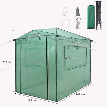Draagbaar Kasje – Mini Kas – Kweekkas – Plantenkas – Tuinkas – Met Stevig Stalen Frame – Inclusief Grote Oprolbare Ramen – Groen