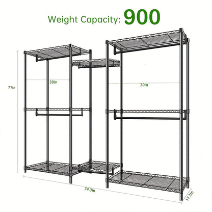 Kledingkast Organizer – Vrijstaande Kledingkast – Kledingrek – Opslagkast – Garderobekast – 22mm Stalen Frame – 408kg Draagkracht – 8 Verstelbare Planken – 5 Hangstangen