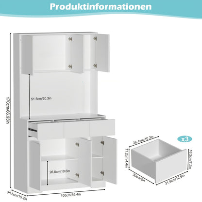 Keukenkast – Keukenopbergkast – Keukenkast Staand – Magnetronkast – Opbergkast – Grote Opbergcapaciteit 3,2+ m³ – Duurzaam MDF & Hardhout – 68,58 cm Hoog – 2 Planken & 2 Lades – Strak Wit Design
