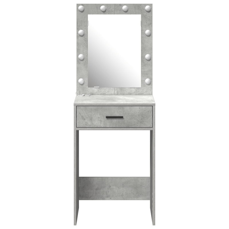 Kaptafel – Make-uptafel – Schminktisch – Toilettafel – Dressing Table – Lichtgrijs Houten Design – Ingebouwde Spiegel en Lade – Compact 50x41x135 cm – Europees Minimalistisch