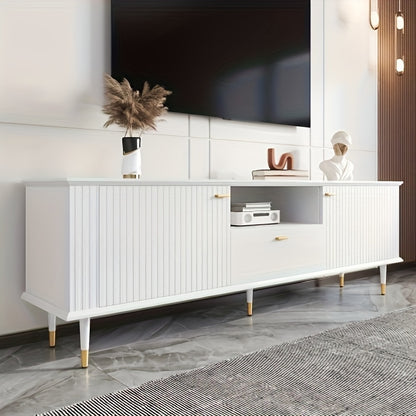 Tv Meubel – Tv Kast – Tv Stand – Tv Unit – Tv Console – Wit Met Gouden Accenten – Duurzaam Bamboe – Soft-Close Scharnieren