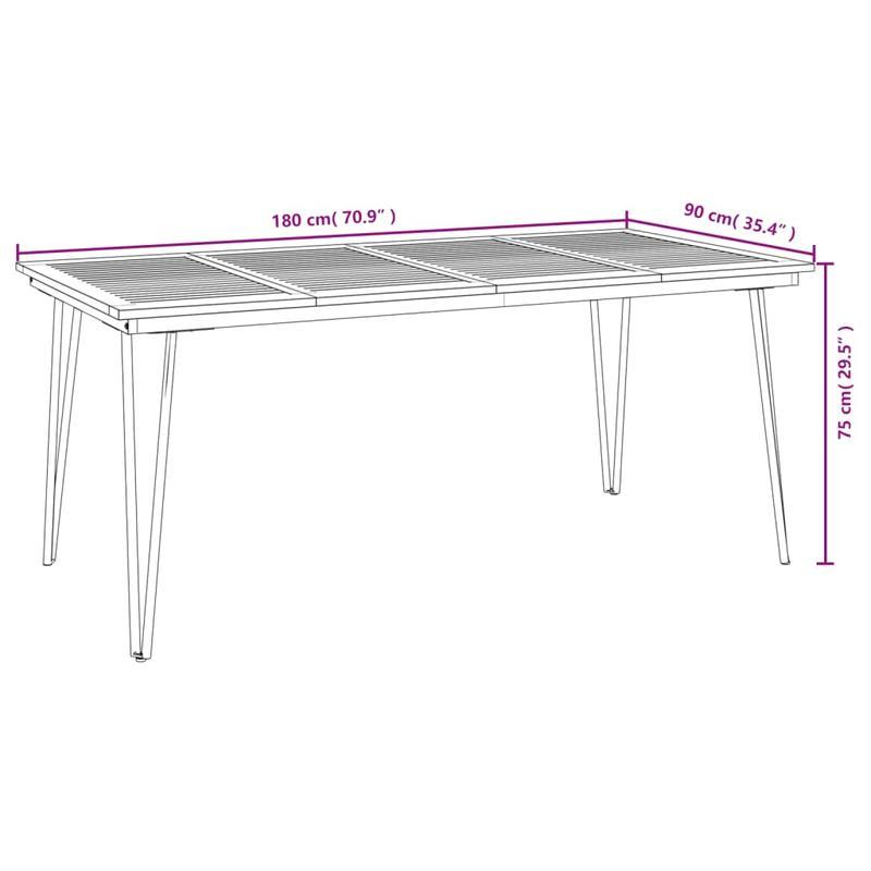 Tafel – Eettafel – Tuinset Tafel – Werktafel – Massief Acaciahout – Hairpin Poten – 180x90x75 cm – Weerbestendig & Afneembare Poten