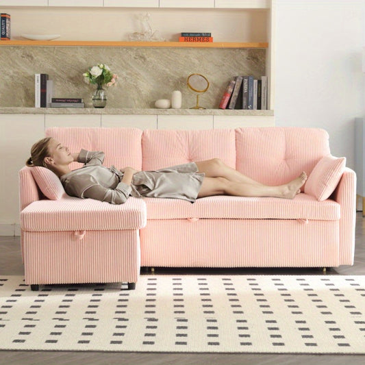 Modulaire Hoekbank – L-Vormige Bank – Slaapbank – Hoeksalon – Bank Met Opbergruimte – Moderne Kleurenmix – Uitschuifbaar Bed – Ruimtebesparend Design