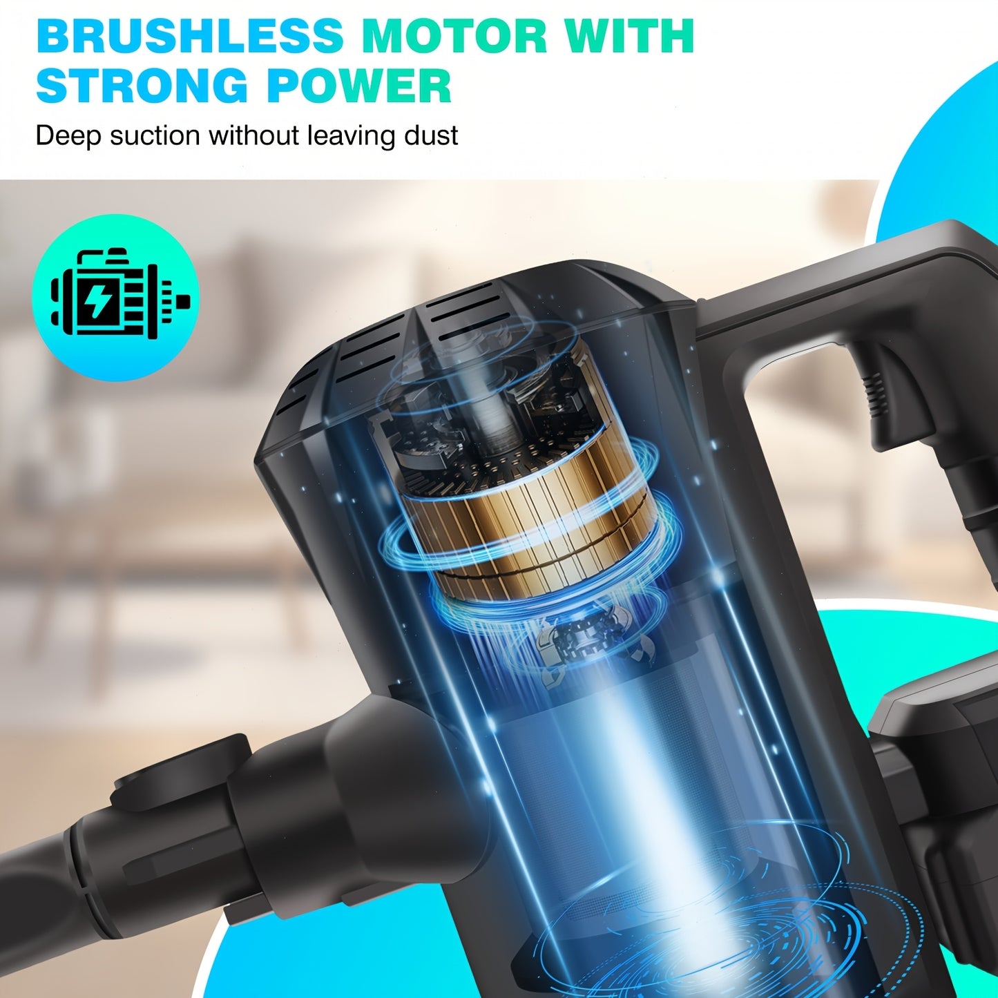 Robuuste Draadloze Steelstofzuiger – 15 kPa Zuigkracht, Zelfstandig Staand Ontwerp – Lichtgewicht Cordless Vacuum voor Houten Vloeren, Tapijt, Auto & Huisdierenhaar