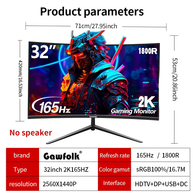 Gamingmonitor – Curved Monitor – Gaming Display – PC Monitor – 32 Inch – Full HD 1920x1080 – 165Hz Verversingssnelheid